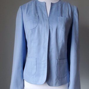 TALBOTS Women's Sky Blue Faux Suede Cropped Blazer Light Spring Summer Jacket 4